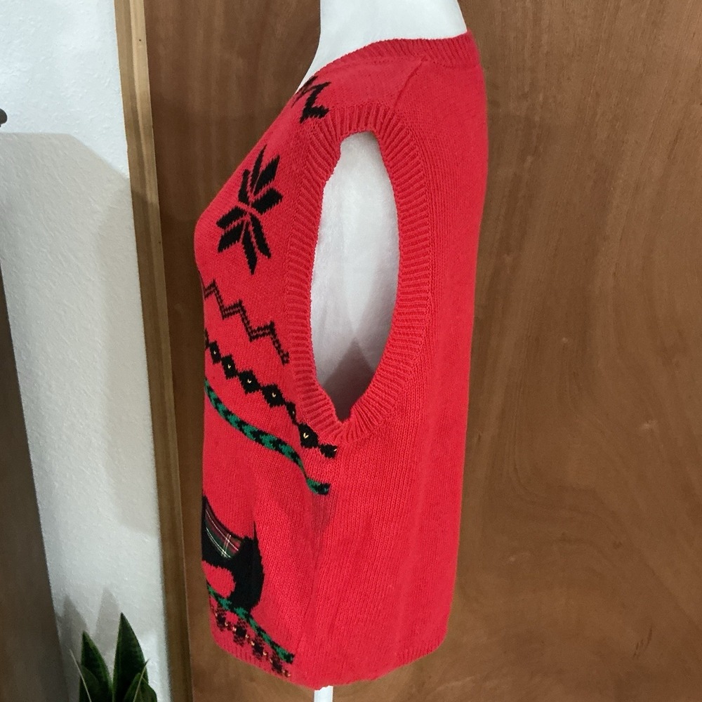 Alfred Dunner Scottie Dogs Red Knit Vest Sz. Small Vintage90s Cottagecore Preppy - Picture 6 of 13